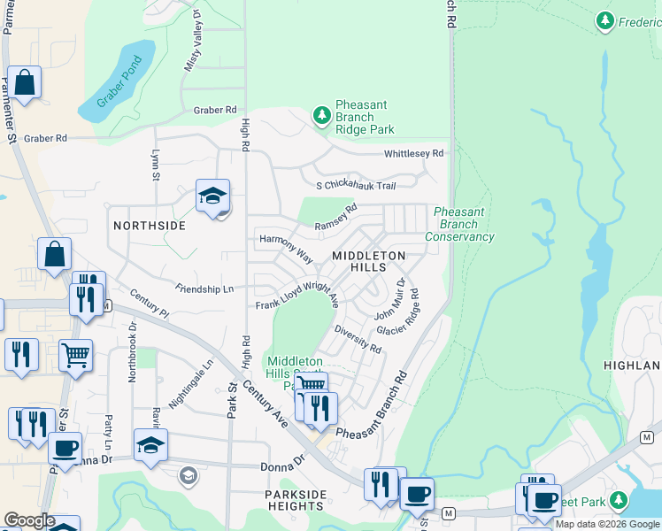 map of restaurants, bars, coffee shops, grocery stores, and more near 6839 Phil Lewis Way in Middleton