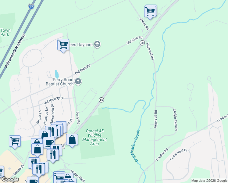 map of restaurants, bars, coffee shops, grocery stores, and more near 4029 New York 50 in Saratoga Springs