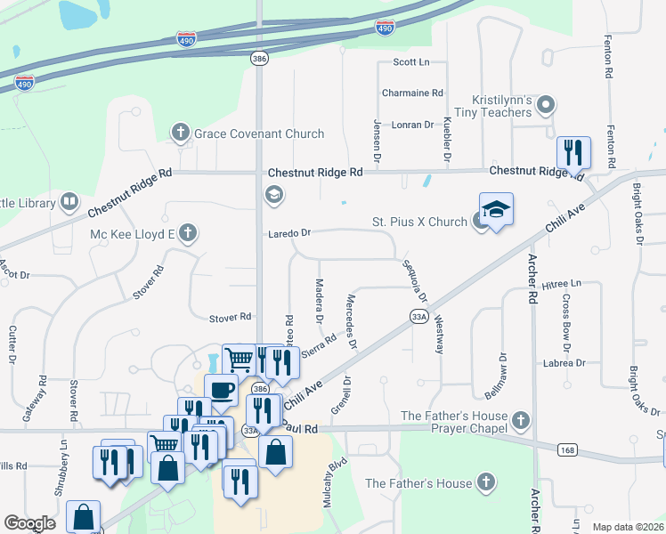 map of restaurants, bars, coffee shops, grocery stores, and more near 24 Sequoia Drive in Rochester