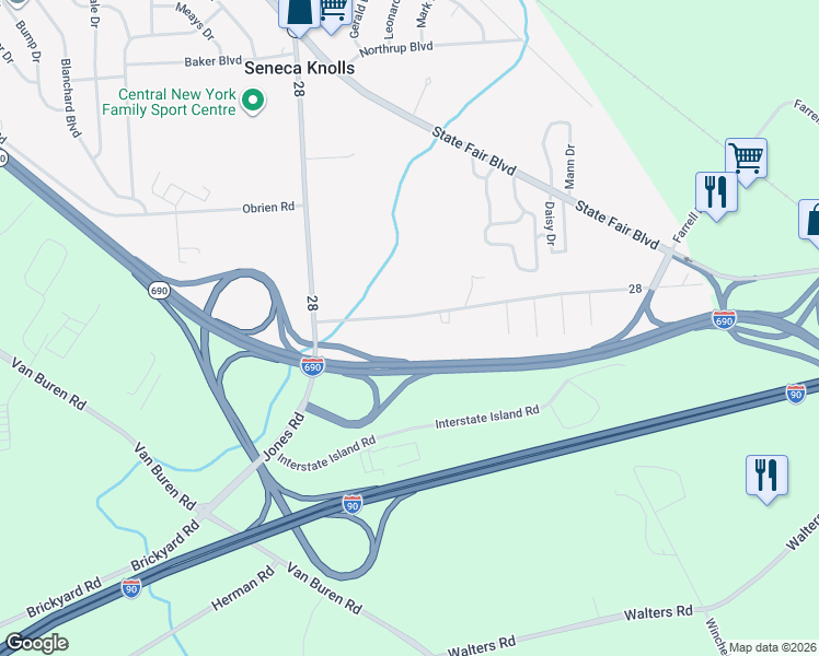 map of restaurants, bars, coffee shops, grocery stores, and more near 3302 Stiles Road in Syracuse