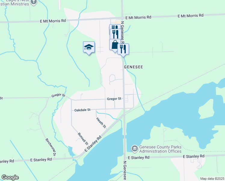 map of restaurants, bars, coffee shops, grocery stores, and more near 7253 Dundee Street in Genesee charter Township