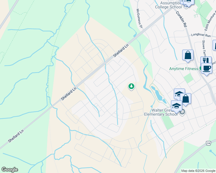 map of restaurants, bars, coffee shops, grocery stores, and more near 129 Longboat Run West in Brantford