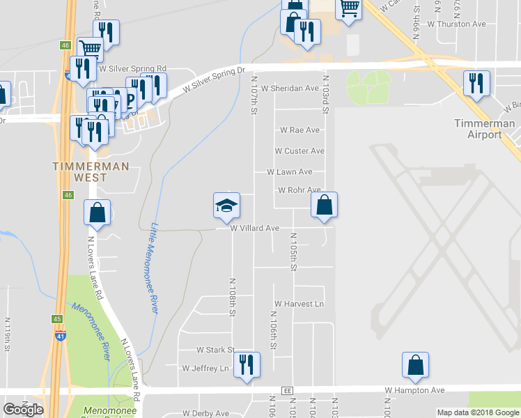 map of restaurants, bars, coffee shops, grocery stores, and more near 5236 North 107th Street in Milwaukee