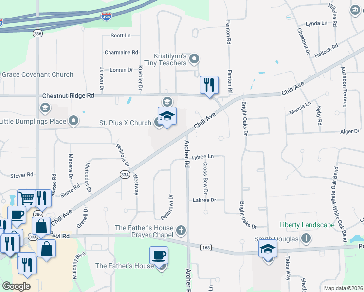 map of restaurants, bars, coffee shops, grocery stores, and more near 19 Archer Road in Rochester