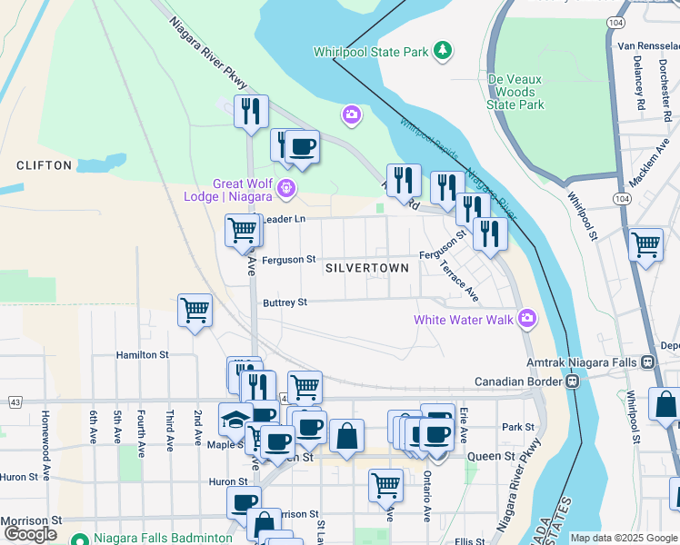 map of restaurants, bars, coffee shops, grocery stores, and more near 4209 Martin Avenue in Niagara Falls