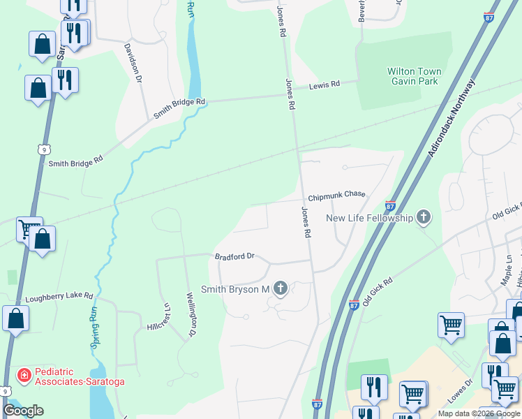 map of restaurants, bars, coffee shops, grocery stores, and more near 13 Vincek Lane in Saratoga Springs