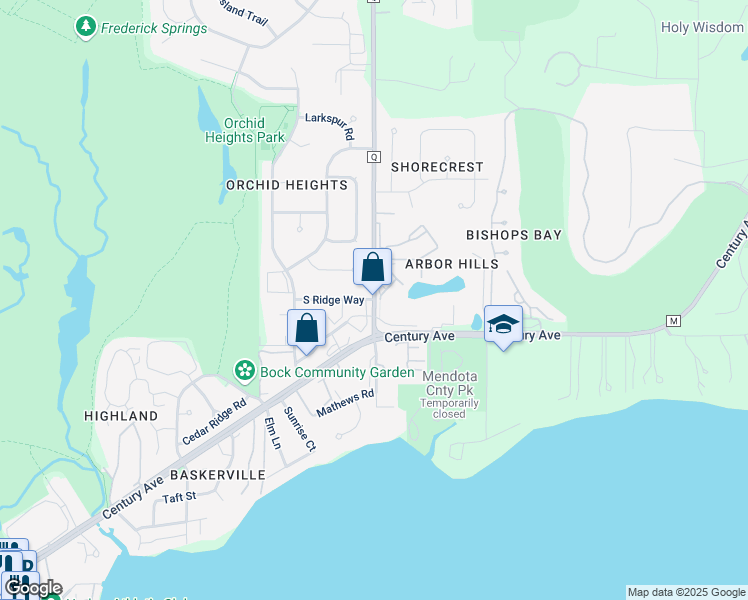 map of restaurants, bars, coffee shops, grocery stores, and more near County Highway Q & South Ridge Way in Middleton