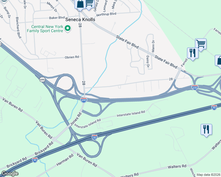 map of restaurants, bars, coffee shops, grocery stores, and more near 3302 Stiles Road in Syracuse