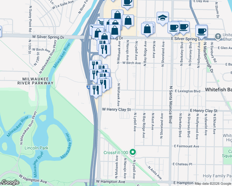 map of restaurants, bars, coffee shops, grocery stores, and more near 5287 North Mohawk Avenue in Glendale