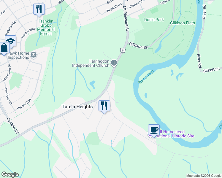 map of restaurants, bars, coffee shops, grocery stores, and more near 4 Tutela Heights Road in Brantford