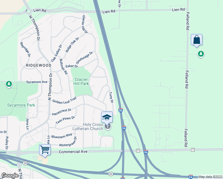 map of restaurants, bars, coffee shops, grocery stores, and more near 953 Tony Drive in Madison