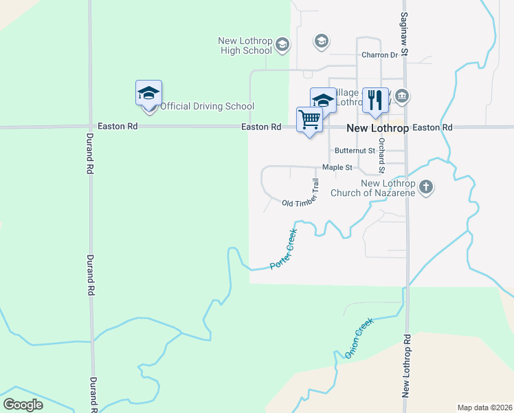 map of restaurants, bars, coffee shops, grocery stores, and more near 7546 Old Timber Court in New Lothrop