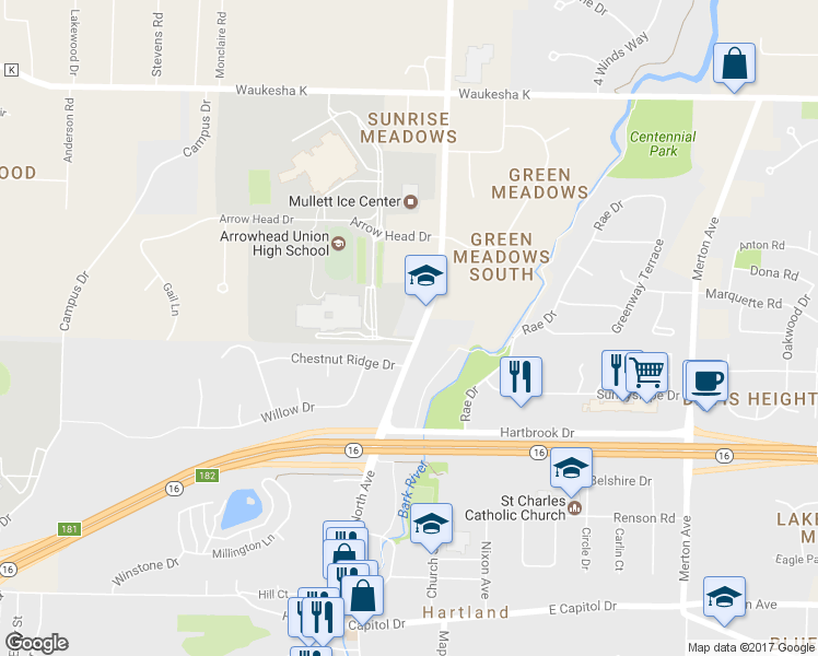 map of restaurants, bars, coffee shops, grocery stores, and more near 615 North Avenue in Hartland