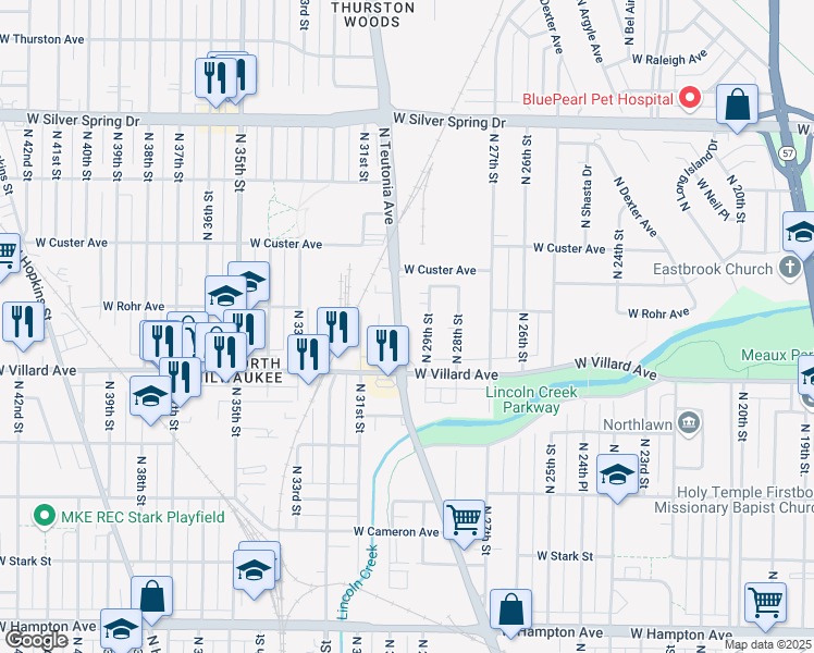 map of restaurants, bars, coffee shops, grocery stores, and more near 5252 North Teutonia Avenue in Milwaukee