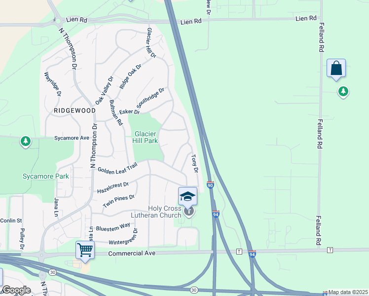 map of restaurants, bars, coffee shops, grocery stores, and more near 953 Tony Drive in Madison