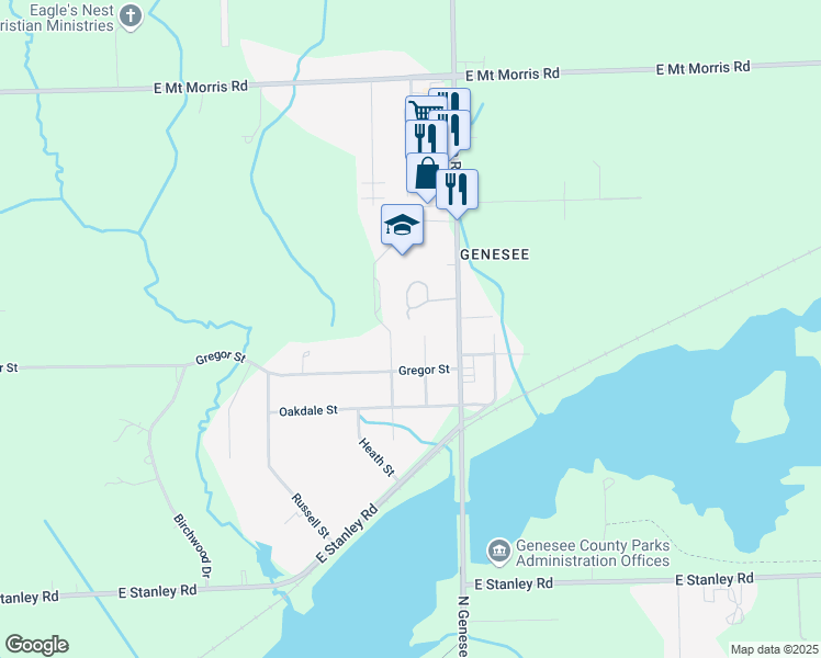 map of restaurants, bars, coffee shops, grocery stores, and more near 7253 Dundee Street in Genesee charter Township