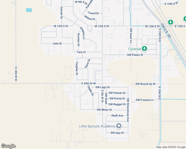 map of restaurants, bars, coffee shops, grocery stores, and more near 1760 Challis Drive in Mountain Home