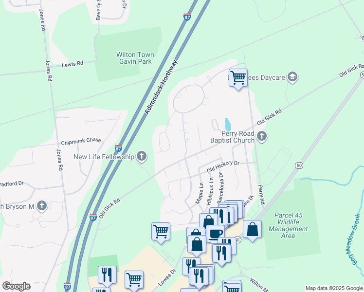 map of restaurants, bars, coffee shops, grocery stores, and more near 1 Kempton Place in Saratoga Springs