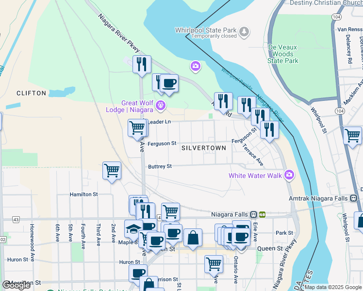 map of restaurants, bars, coffee shops, grocery stores, and more near in Niagara Falls