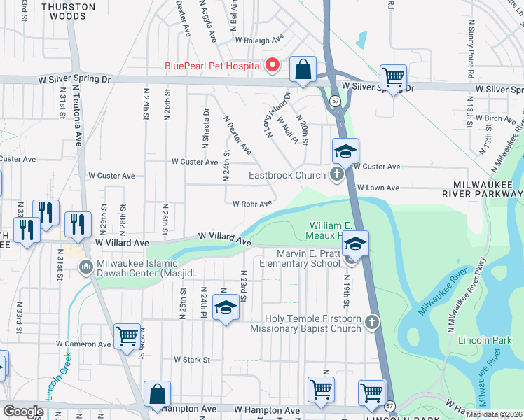map of restaurants, bars, coffee shops, grocery stores, and more near 2237 West Rohr Avenue in Milwaukee