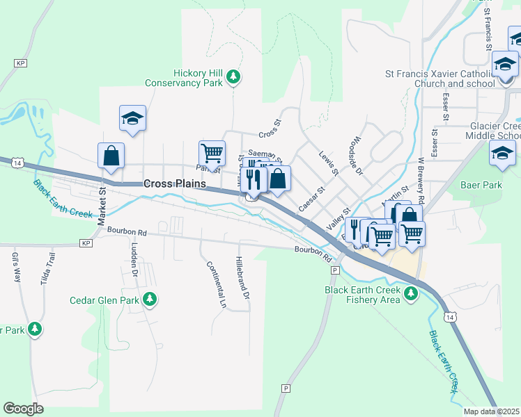 map of restaurants, bars, coffee shops, grocery stores, and more near 1910 Main Street in Cross Plains