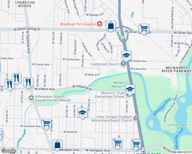 map of restaurants, bars, coffee shops, grocery stores, and more near 2237 West Rohr Avenue in Milwaukee