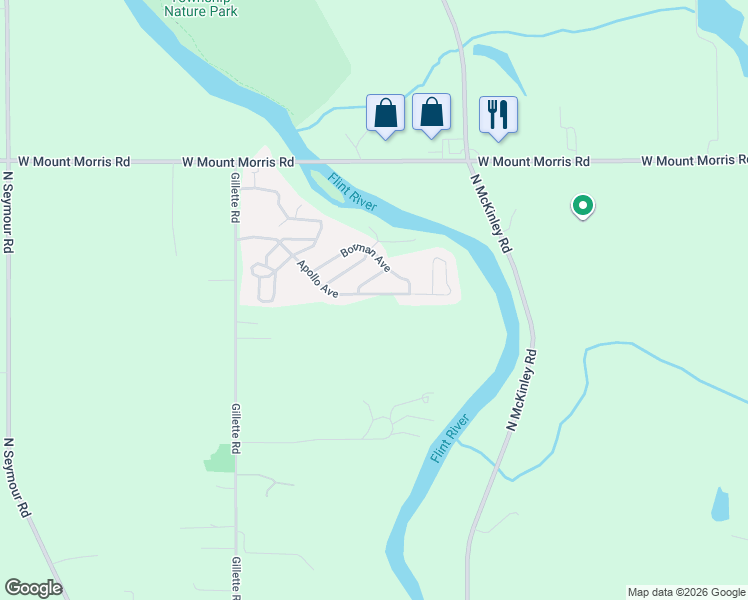 map of restaurants, bars, coffee shops, grocery stores, and more near 7320 Gillette Road in Flushing