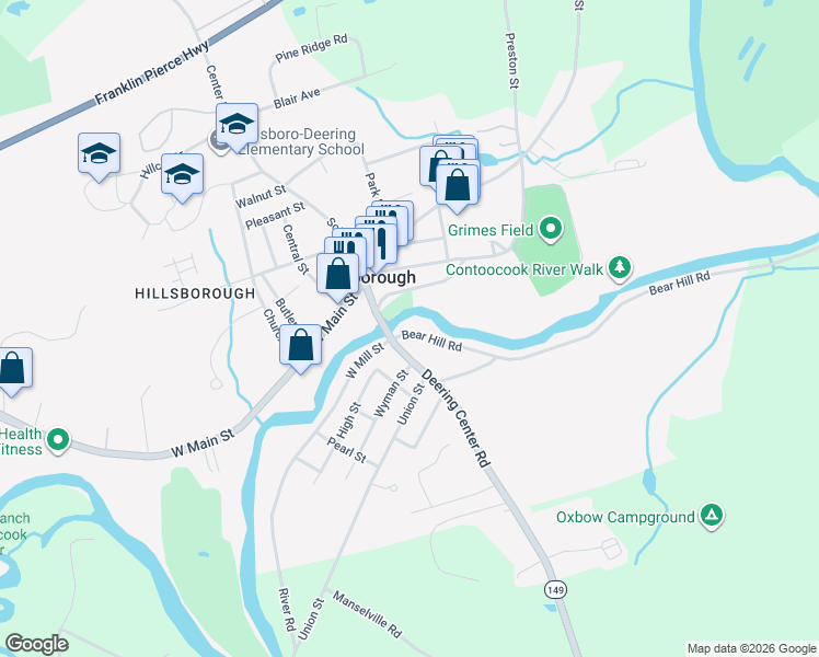 map of restaurants, bars, coffee shops, grocery stores, and more near 3 Bear Hill Road in Hillsboro