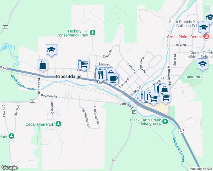map of restaurants, bars, coffee shops, grocery stores, and more near 1910 Main Street in Cross Plains