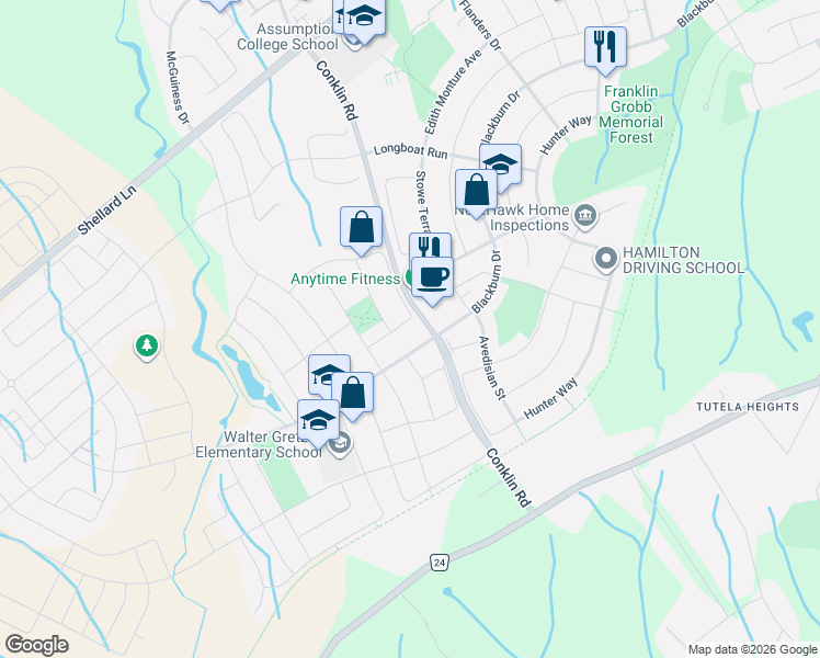 map of restaurants, bars, coffee shops, grocery stores, and more near 81 Lambert Crescent in Brantford