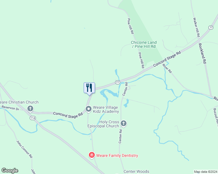 map of restaurants, bars, coffee shops, grocery stores, and more near 160 Concord Stage Road in Weare