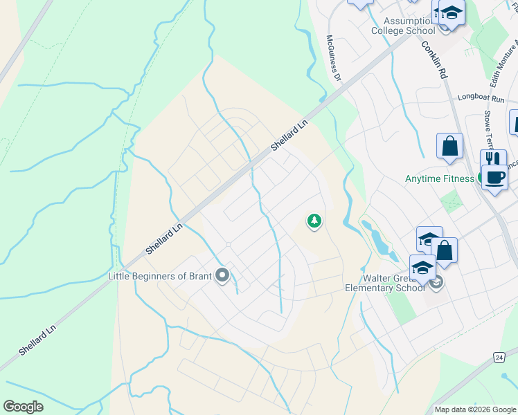 map of restaurants, bars, coffee shops, grocery stores, and more near 4 Tate Street in Brantford