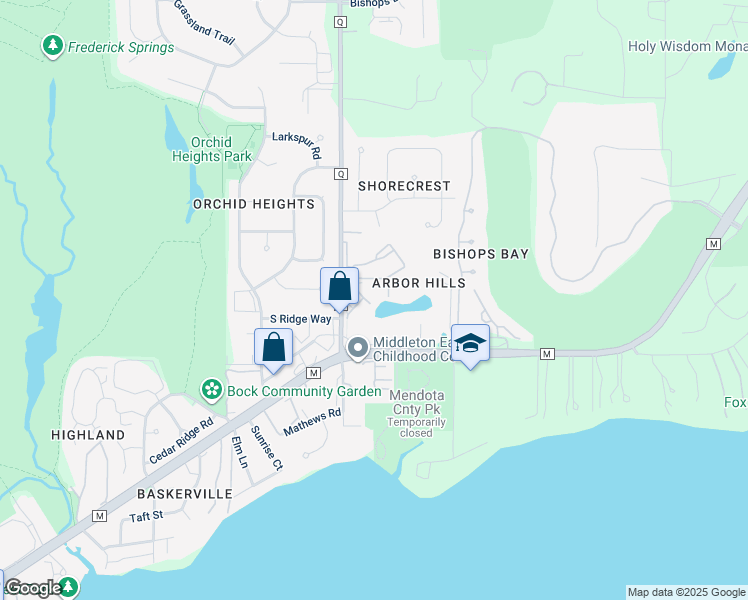map of restaurants, bars, coffee shops, grocery stores, and more near 3511 Roma Lane in Middleton
