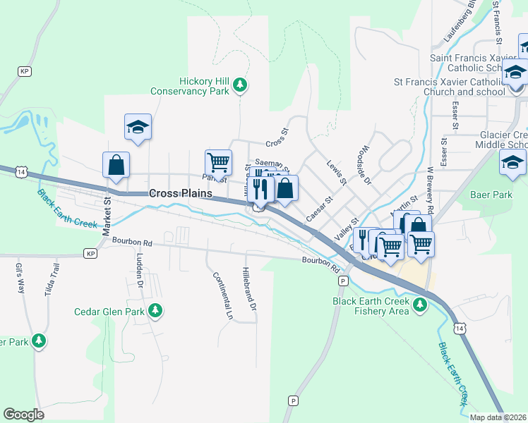 map of restaurants, bars, coffee shops, grocery stores, and more near 1910 Main Street in Cross Plains