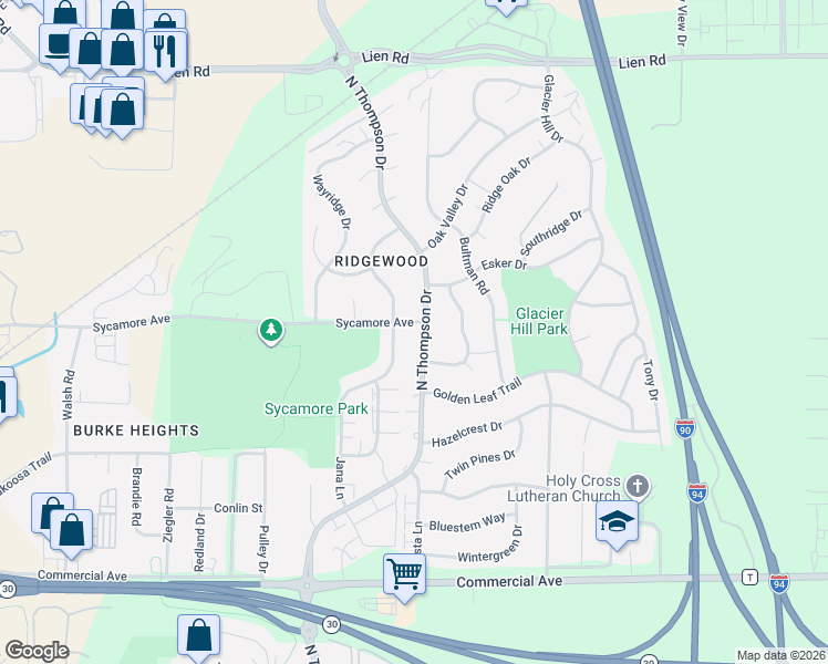 map of restaurants, bars, coffee shops, grocery stores, and more near 1018 North Thompson Drive in Madison