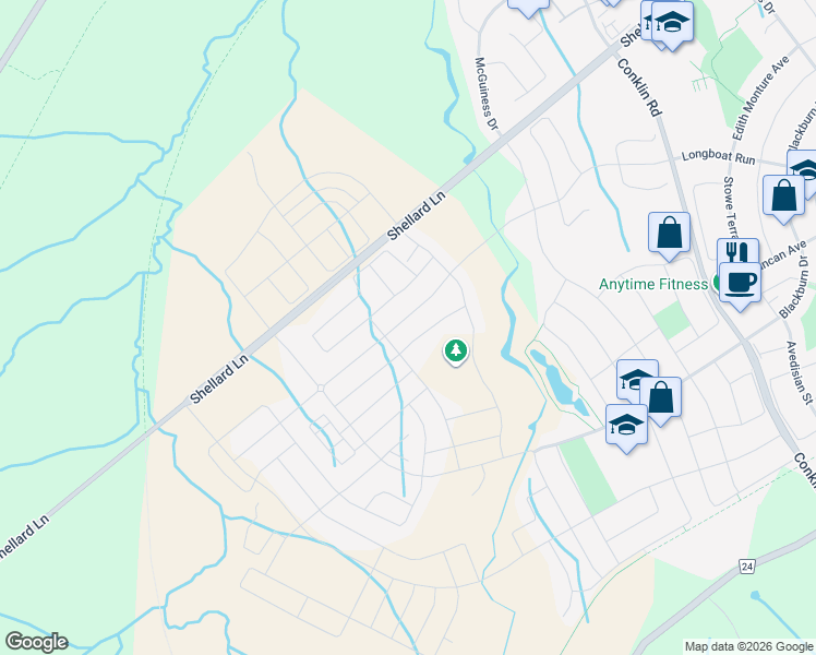 map of restaurants, bars, coffee shops, grocery stores, and more near 133 Longboat Run West in Brantford