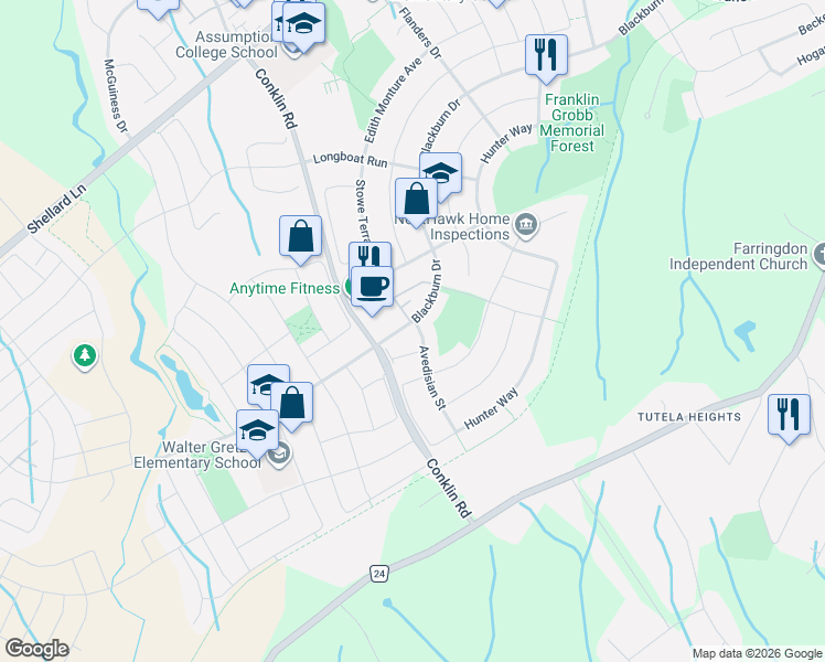 map of restaurants, bars, coffee shops, grocery stores, and more near 4 Avedisian Street in Brantford