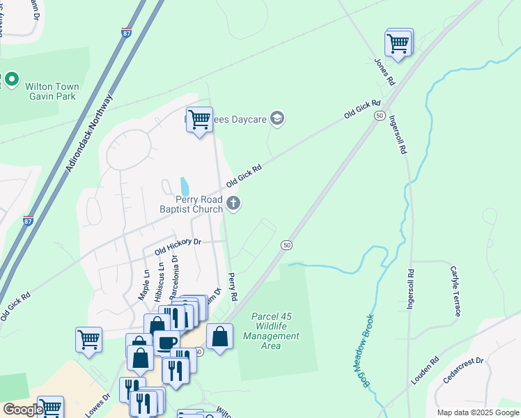 map of restaurants, bars, coffee shops, grocery stores, and more near 150 Perry Road in Saratoga Springs
