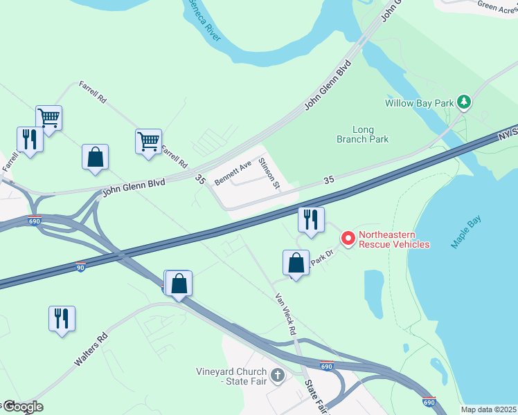 map of restaurants, bars, coffee shops, grocery stores, and more near 121 Dwight Park Circle in Syracuse
