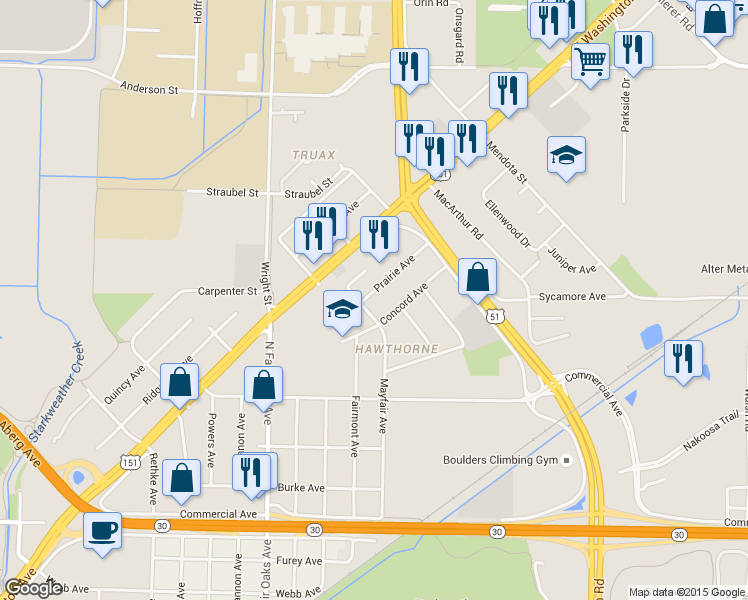 map of restaurants, bars, coffee shops, grocery stores, and more near 3418 Concord Avenue in Madison