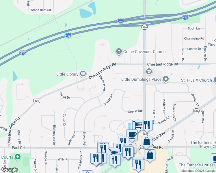 map of restaurants, bars, coffee shops, grocery stores, and more near 66 Gateway Road in Rochester