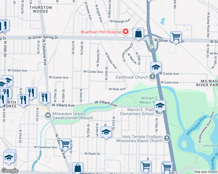 map of restaurants, bars, coffee shops, grocery stores, and more near 2308 West Lawn Avenue in Milwaukee