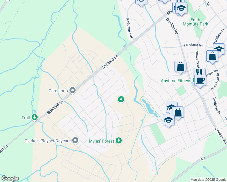 map of restaurants, bars, coffee shops, grocery stores, and more near 109 Longboat Run West in Brantford