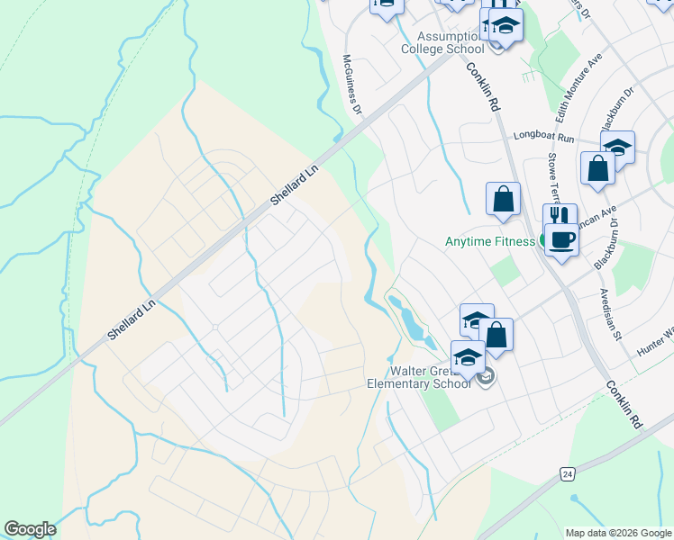 map of restaurants, bars, coffee shops, grocery stores, and more near 38 Anderson Road in Brantford