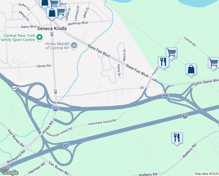 map of restaurants, bars, coffee shops, grocery stores, and more near 594 Rosewood Road in Van Buren