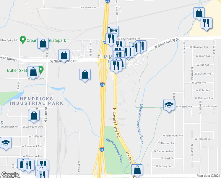 map of restaurants, bars, coffee shops, grocery stores, and more near 5315 Wisconsin 100 in Milwaukee