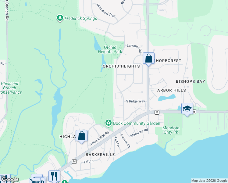 map of restaurants, bars, coffee shops, grocery stores, and more near 3606 Valley Ridge Road in Middleton