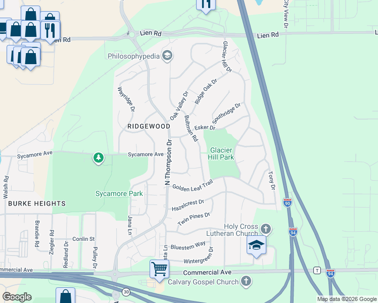 map of restaurants, bars, coffee shops, grocery stores, and more near 5150 Crescent Oaks Drive in Madison