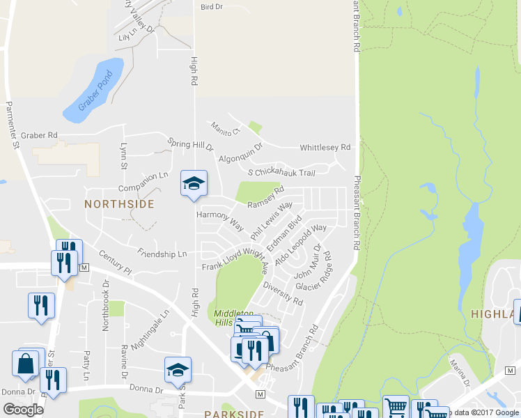 map of restaurants, bars, coffee shops, grocery stores, and more near 6825 Ramsey Road in Middleton