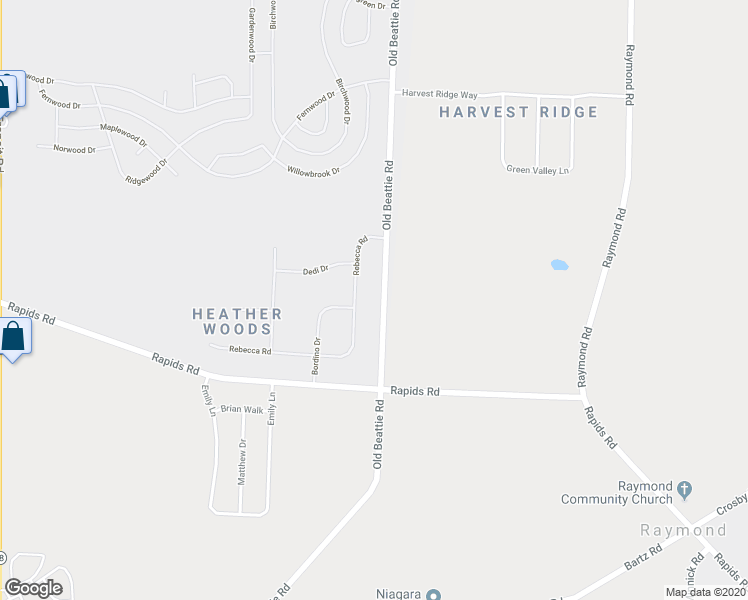 map of restaurants, bars, coffee shops, grocery stores, and more near 6282 Old Beattie Road in Lockport